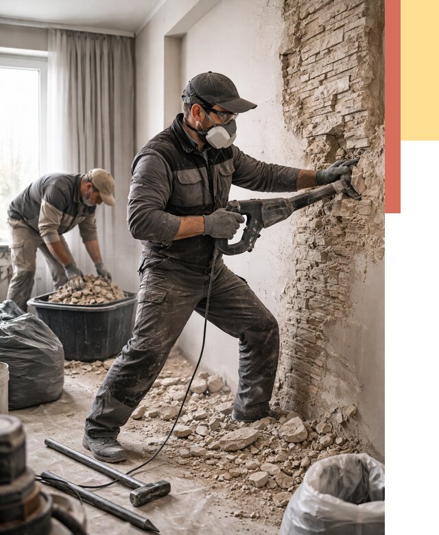 Демонтаж декоративного камня в Сальске от 1474 руб/м² — быстро и недорого | ОТДЕЛОЧНИК-Слс