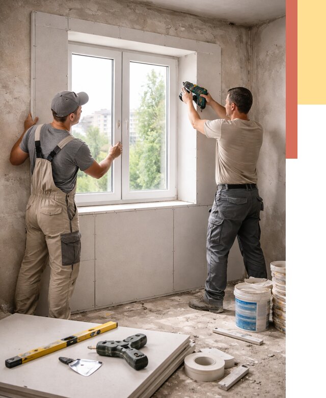 Монтаж откосов из гипсокартона в Сальске от 4576 руб. под ключ | ОТДЕЛОЧНИК-Слс