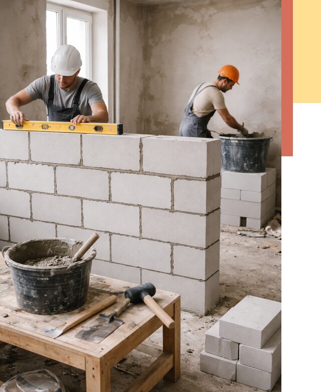 Кладка перегородок из газобетона в Сальске от 3254 руб. под ключ | ОТДЕЛОЧНИК-Слс