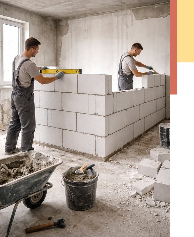 Кладка перегородок из ПГП в Сальске от 2542 руб./м2 — монтаж и возведение под ключ | ОТДЕЛОЧНИК-Слс