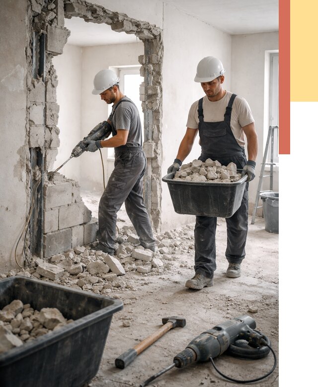 Демонтаж блоковых перегородок в Сальске от 3813 руб. — быстро и недорого | ОТДЕЛОЧНИК-Слс