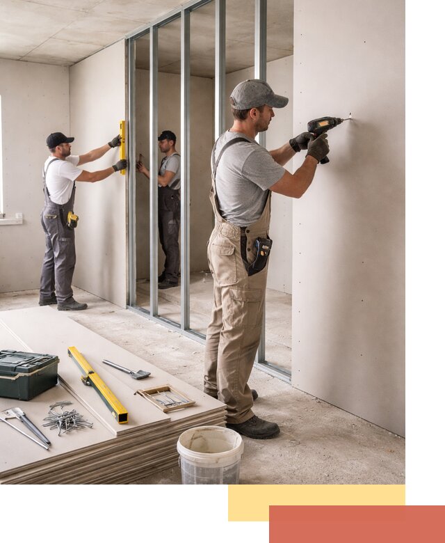 Однослойная перегородка из гипсокартона в Сальске под ключ, монтаж и отделка