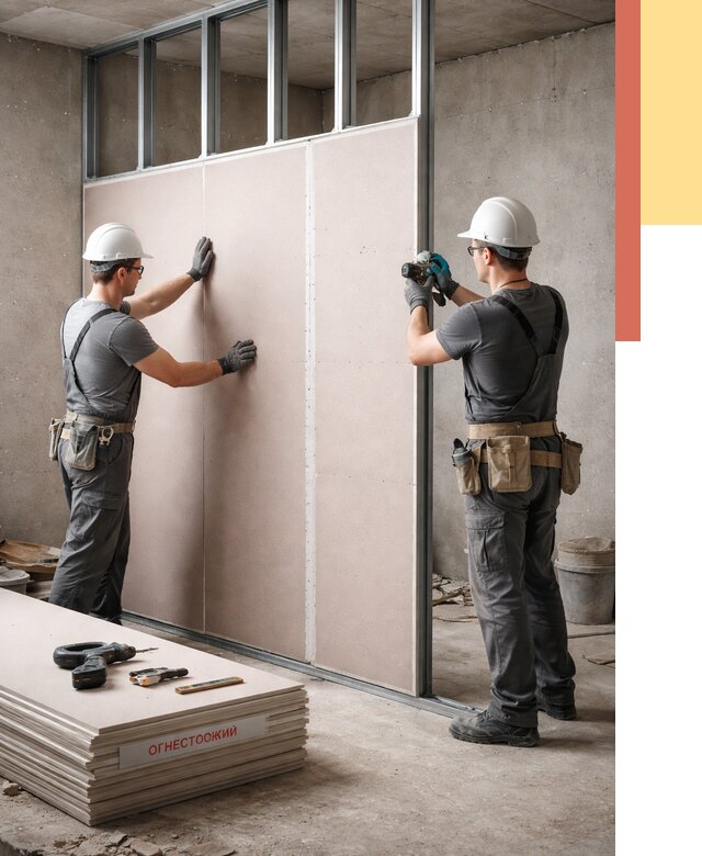 Перегородка из огнестойкого гипсокартона в Сальске от 1881 руб. под ключ | ОТДЕЛОЧНИК-Слс