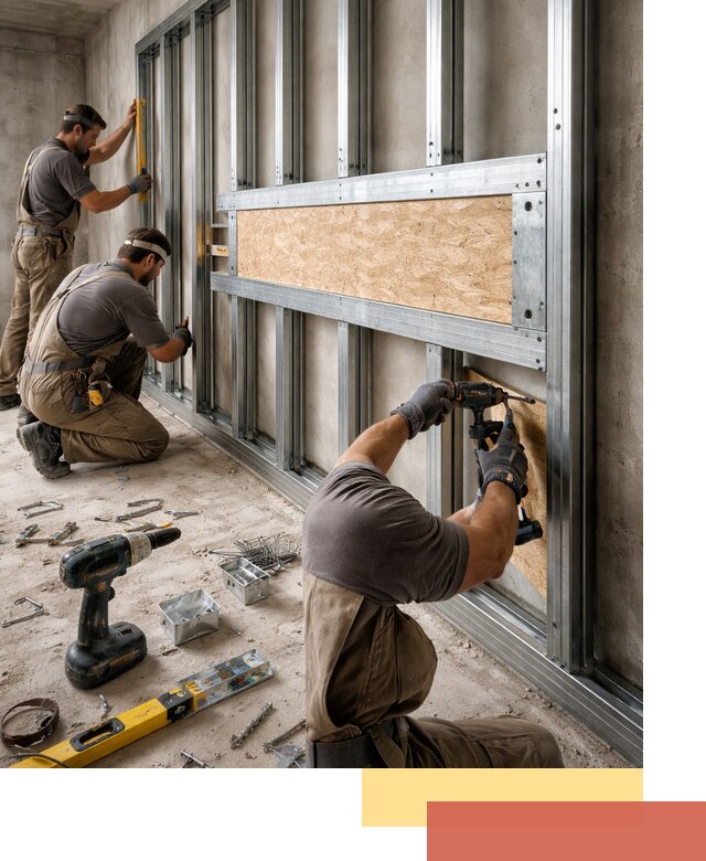 Усиленная перегородка для крепления тяжёлых конструкций в Сальске