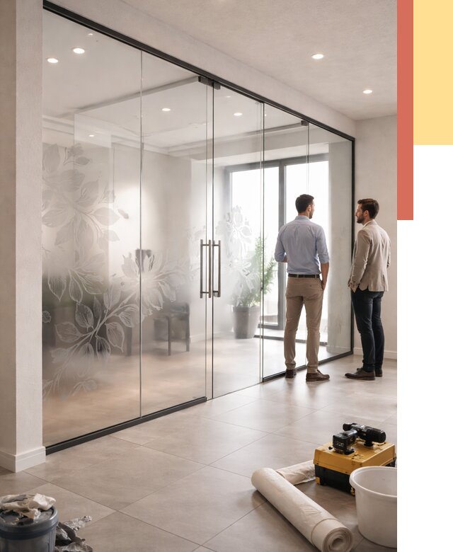 Стеклянные перегородки с рисунком в Сальске от 12710 руб. монтаж и нанесение | ОТДЕЛОЧНИК-Слс