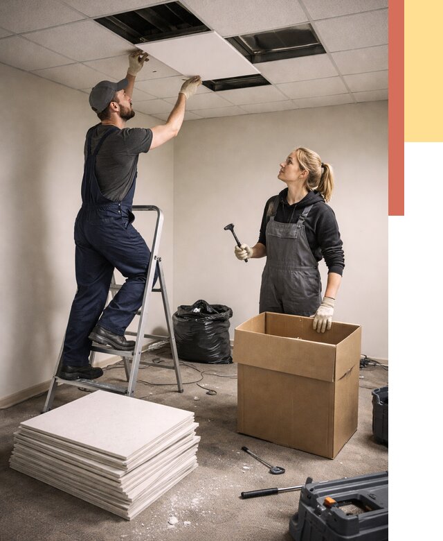 Демонтаж потолочной плитки в Сальске от 4576 руб. быстро и недорого | ОТДЕЛОЧНИК-Слс