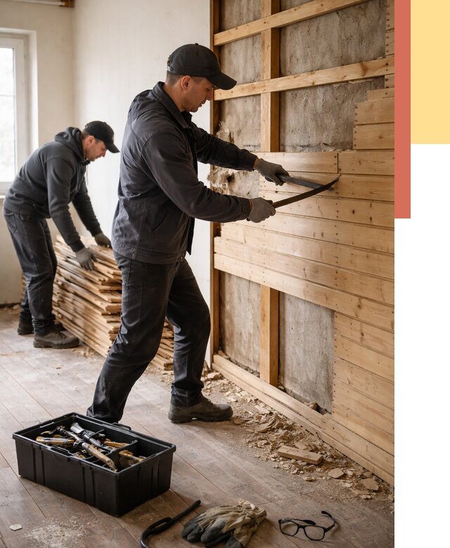 Демонтаж вагонки в Сальске от 3864 руб/м2 — быстро и недорого | ОТДЕЛОЧНИК-Слс