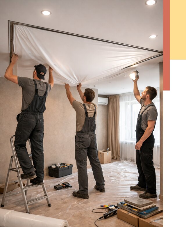 Монтаж ПВХ натяжного потолка в Сальске от 3559 руб. под ключ | ОТДЕЛОЧНИК-Слс