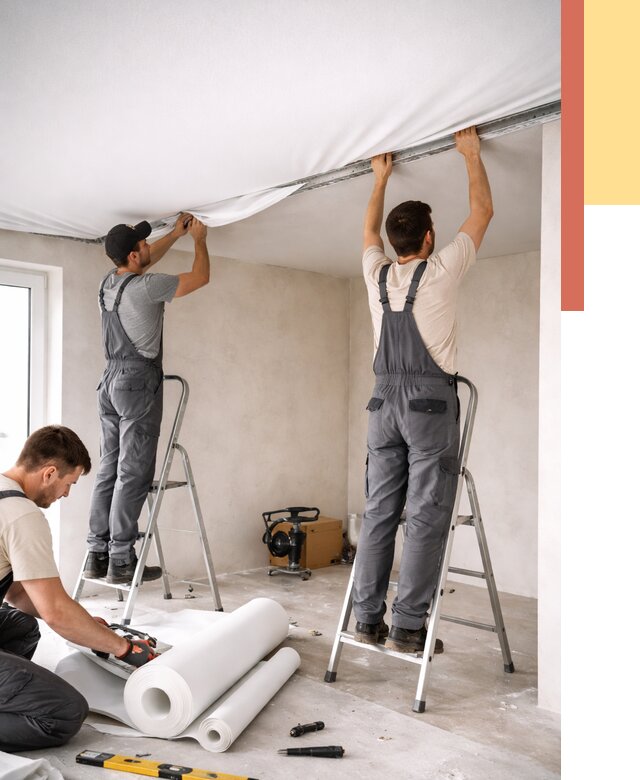 Монтаж тканевого натяжного потолка в Сальске от 3559 руб. под ключ | ОТДЕЛОЧНИК-Слс