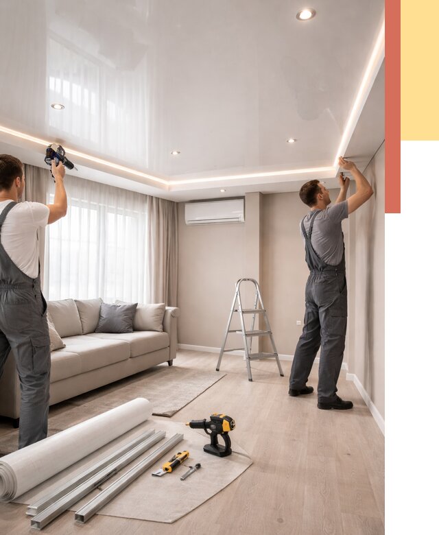 Монтаж глянцевого натяжного потолка в Сальске от 763 руб. под ключ | ОТДЕЛОЧНИК-Слс