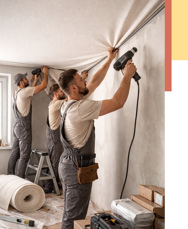 Монтаж фактурного натяжного потолка в Сальске от 763 руб. — ОТДЕЛОЧНИК-Слс