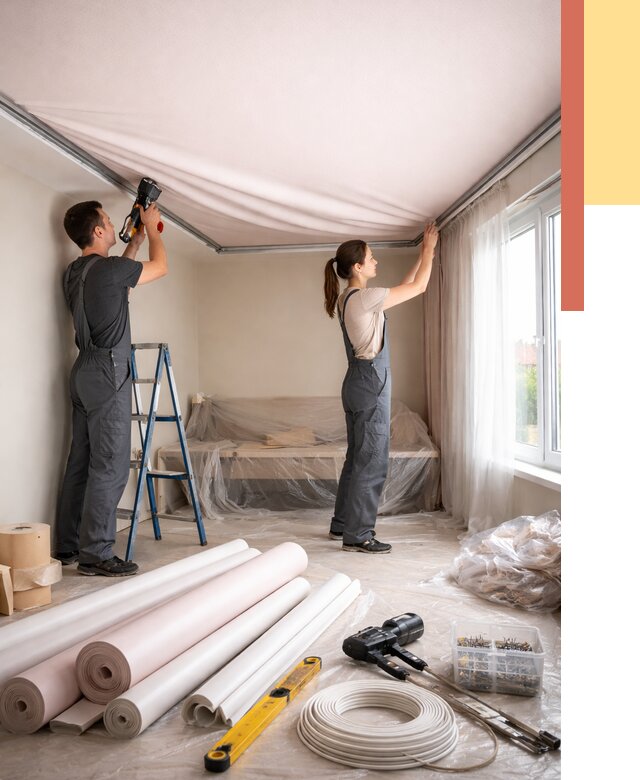 Монтаж цветного натяжного потолка в Сальске от 4271 руб/м² — быстро и недорого | ОТДЕЛОЧНИК-Слс