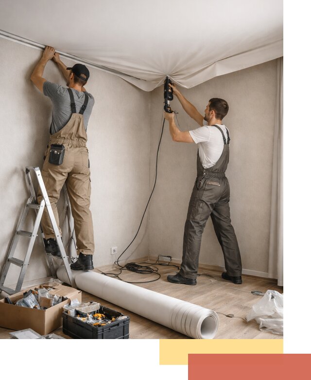 Монтаж цветного натяжного потолка в Сальске за один день