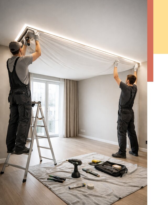 Монтаж парящего натяжного потолка в Сальске от 4576 руб. быстро и недорого | ОТДЕЛОЧНИК-Слс