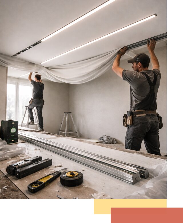 Монтаж натяжных потолков со световыми линиями в Сальске