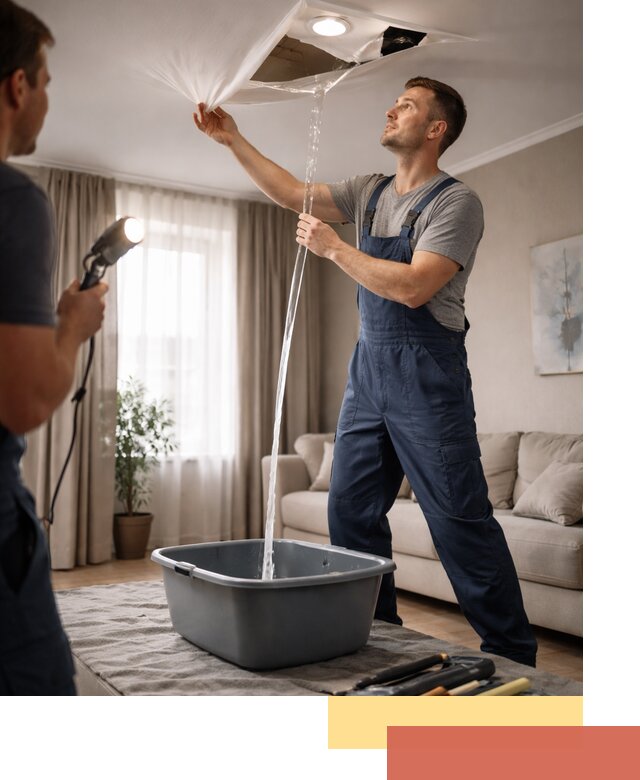 Слив воды с натяжного потолка в Сальске быстро и аккуратно