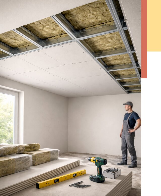 Звукоизоляция потолка ГКЛ в Сальске от 966 руб. — монтаж под ключ | ОТДЕЛОЧНИК-Слс