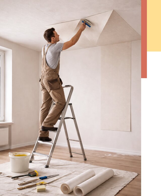 Поклейка обоев на потолок в Сальске от 4576 руб. быстро и недорого | ОТДЕЛОЧНИК-Слс